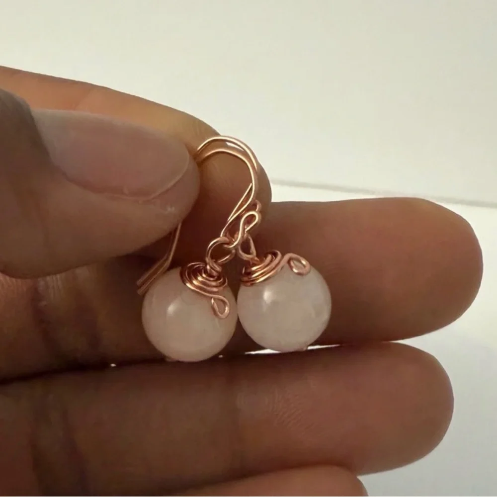 Wire-Wrapped Rose Quartz Earrings